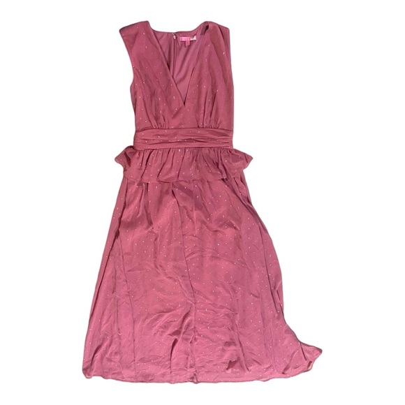 LDT Peplum Maxi Dress Prairie Feminie Fairycore Sz 8 Blush Pink Metallic - Picture 3 of 8